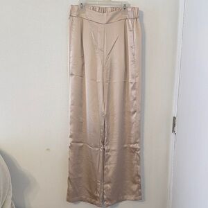 Cynthia Rowley Satin Trousers in Soft Beige